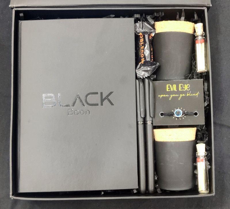 1025412 Candle Set  (Black thread Evil Eye, Black Page Diary, Scented Candle with Wooden Wick)