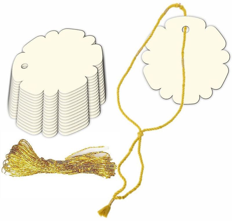 CVANU Flower Design Creative Writable Tag with String for Gift Tag Greeting Card  (China White, Pack of 100)