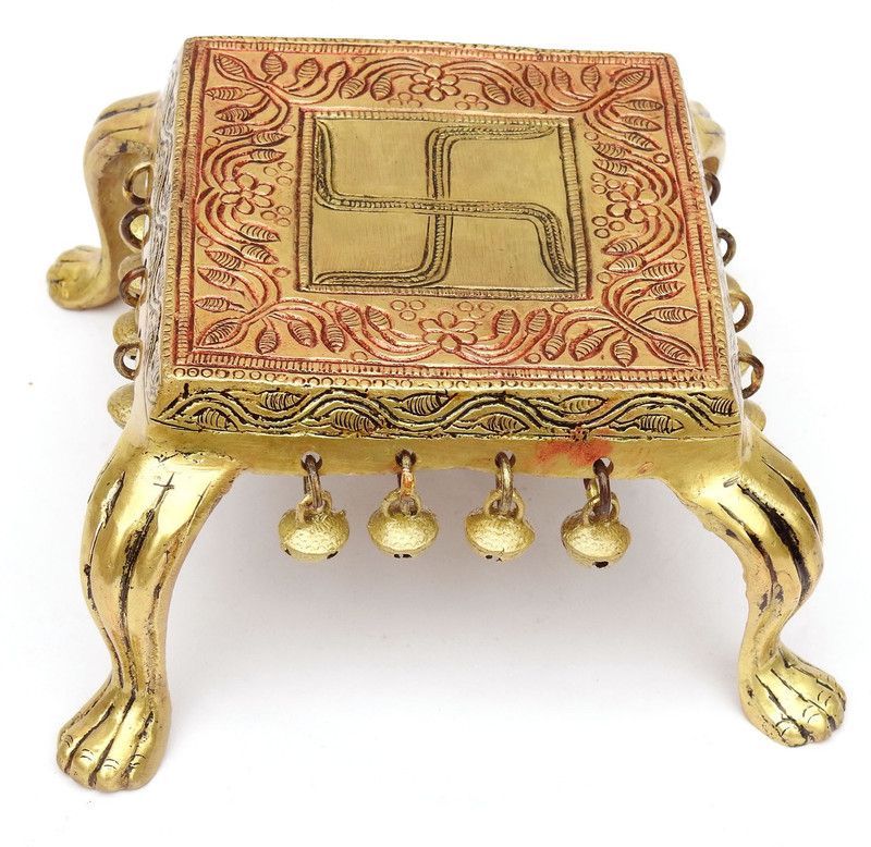 SUSAJJIT DECOR SB161RG Brass All Purpose Chowki  (Yellow, Red, Green, Pack of 1)