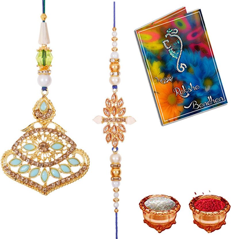 Chawal Roli Pack, Rakhi, Greeting Card Set  (Lumba Rakhi Set, Rakshabandhan Card, Roli Chawal)