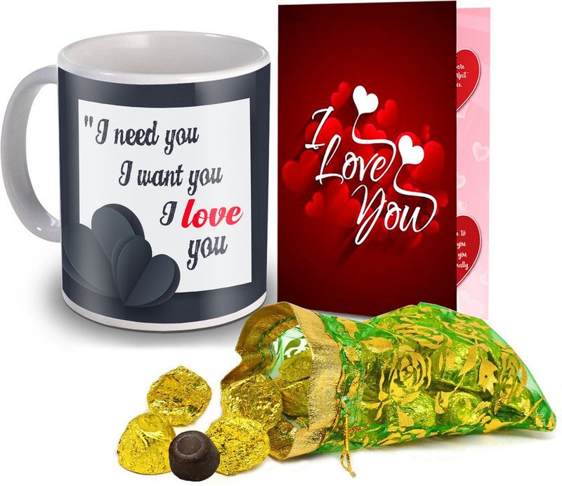Midiron Valentine Gift set, Chocolate with Coffee Mug and I Love Card for Wife, Girlfriend and Fiance IZ20Choco15ThailiCDMU-DTLove-90 Ceramic Gift Box  (Multicolor)