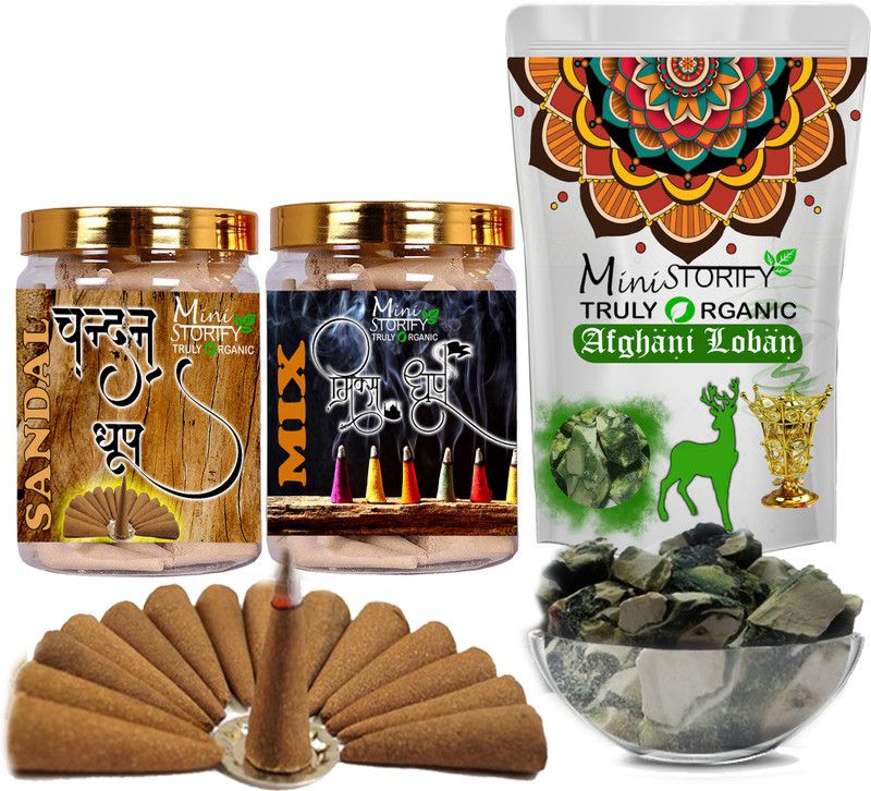 Mini Storify Truly Organic Green loban150gm,Sandle dhoop Cone 70pcs,Mix dhoop Cone 70pcs (Pack of 3) Dhoop  (Pack of 3)