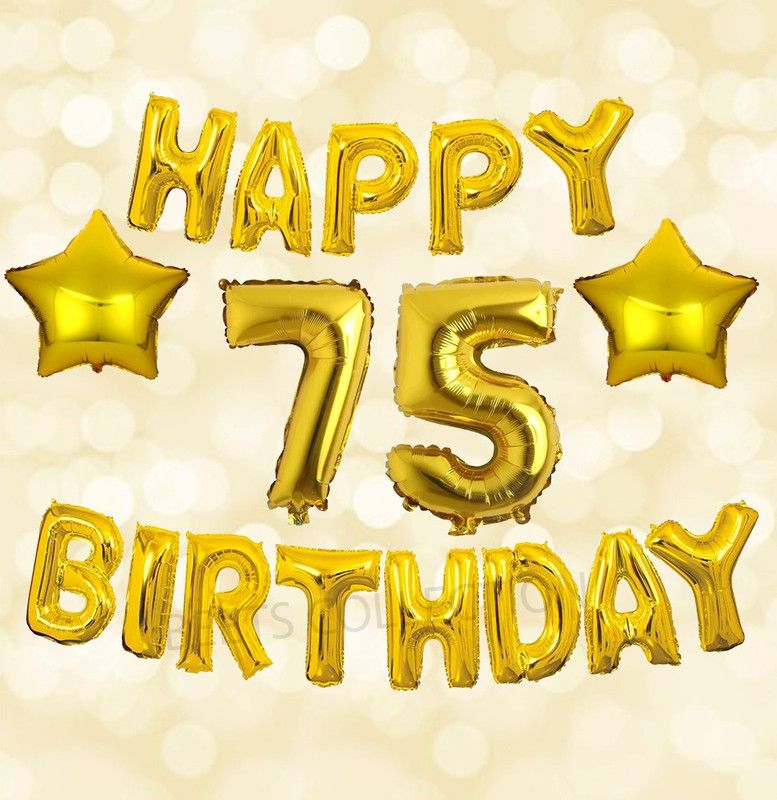 Beets Collection Solid 75 happy birthday foil Ballons names age Decoration Letter banner alphabet Balloon  (Gold, Pack of 17)