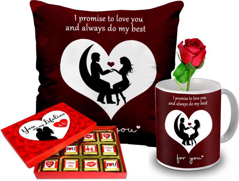 Midiron Valentine’s Day Gift Combo For Couple/Lovers (Chocolate, Mug, Cushion, Rose) Ceramic, Microfibre Gift Box  (Multicolor)