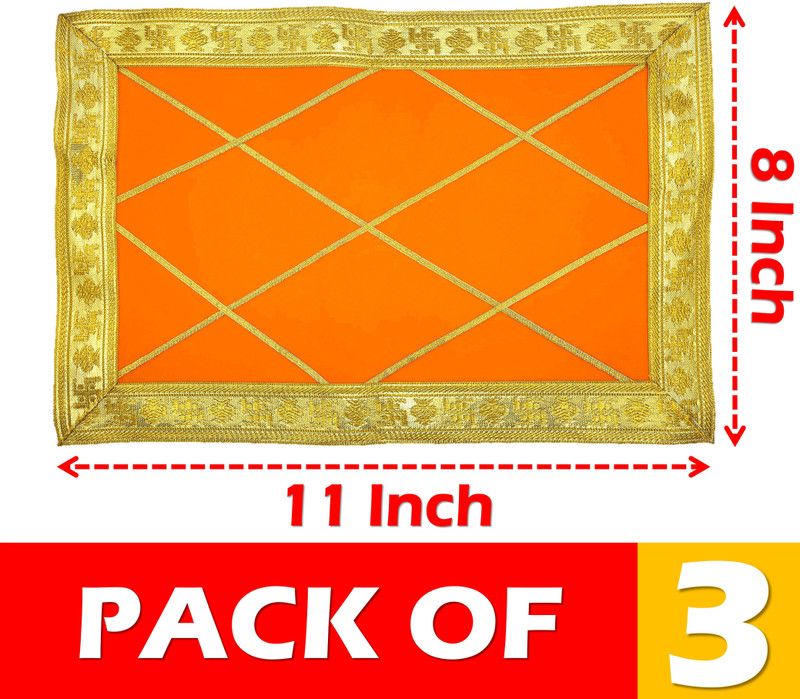 Bhakti Lehar ( 8 x 11 Inch ) Orange Checkered Design Velvet Pooja Aasan Cloth for Mandir Altar Cloth  (Pack of 3)