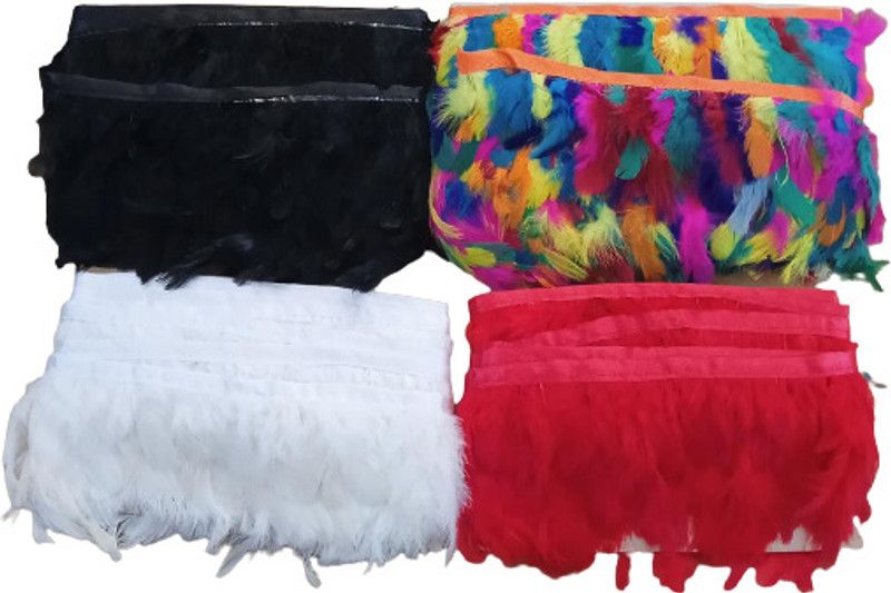 combo of 4 multi colo feather lace (9 m each )(width2.5) Dress  (Feather)