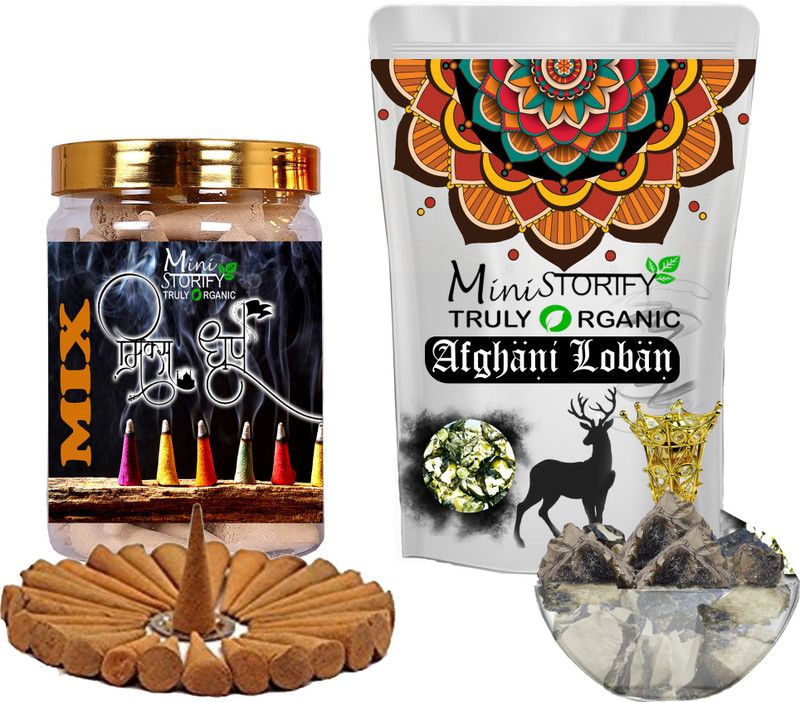 Mini Storify Truly Organic Black loban150gm,Mix dhoop Cone 70pcs (Pack of 2) Dhoop  (Pack of 2)