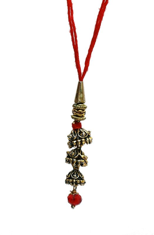 Rakhi Set  (Metal Jumar Hand made rakhi for loving bhabhi with red pearls)