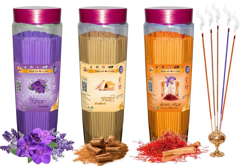 Shankh Panchvati, Lavender & Kesar Chandan Agarbatti (Incense Stick) Pack of 900 gram (300 + 300 + 300) Fragrances Panchvati, Lavender, Kesar Chandan  (300, Set of 3)