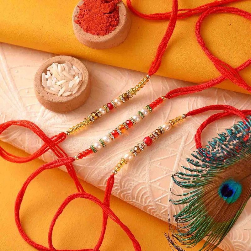 Rakhi Set  (Set Of Three Rakhis, Tikka)