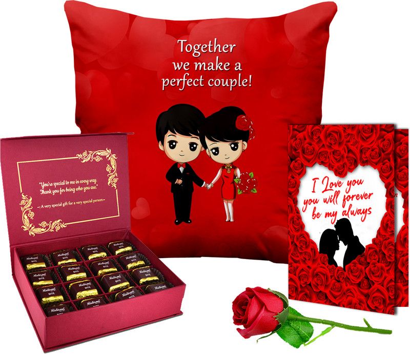 Midiron Valentine Day Special Gift Combo For Girls (Cushion, Rose, Card, Chocolate Box ) Microfibre, Paper Gift Box  (Multicolor)