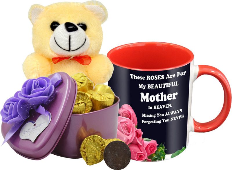 Midiron Lovely Gifts For Mother, Dark Chocolate Bar, Ceramic Mug with Cream Teddy IZ19Choco15TinBox4PurMUrTCr-STMother-12 Ceramic, Silk Gift Box  (Multicolor)