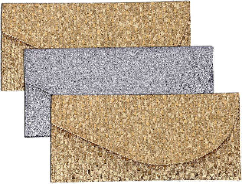 KUBER INDUSTRIES Leather 3 Pieces Money Envelope for Shagun Wedding (Gold & Silver) -CTLTC10546 Envelopes  (Pack of 3 Multicolor)