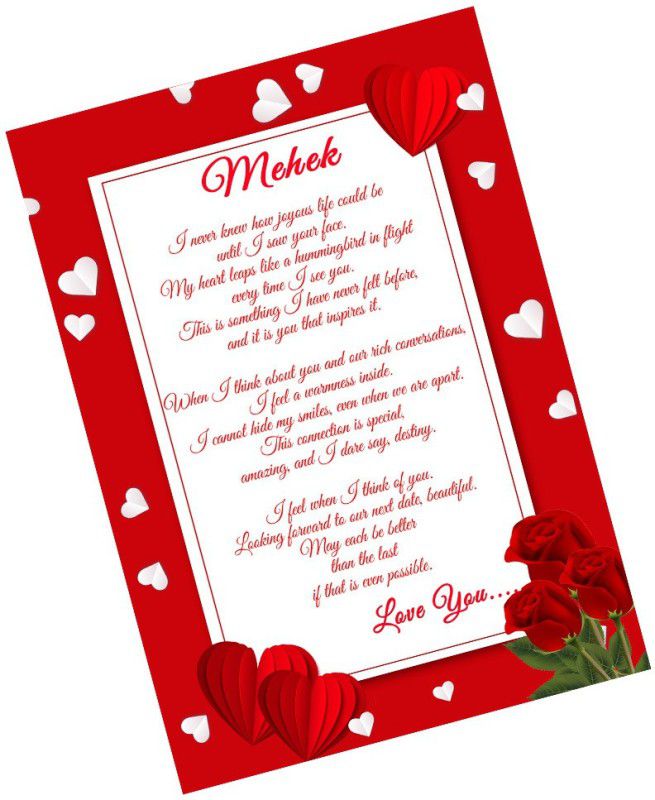 Midas Craft I Love You Mehek Love Letter Quotes 27 Greeting Card  (Red, White, Pack of 1)