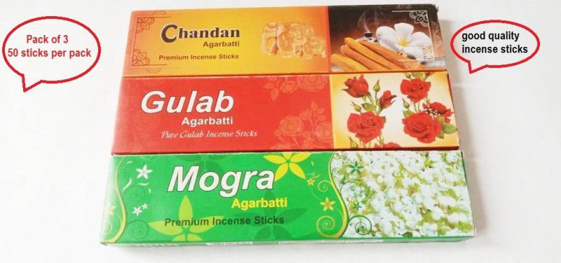 Nandani Enterprises Gulab, Mogra, chandan three combo pack 50 stick per box Gulab, MOGRA, CHANDAN  (50, Set of 1)