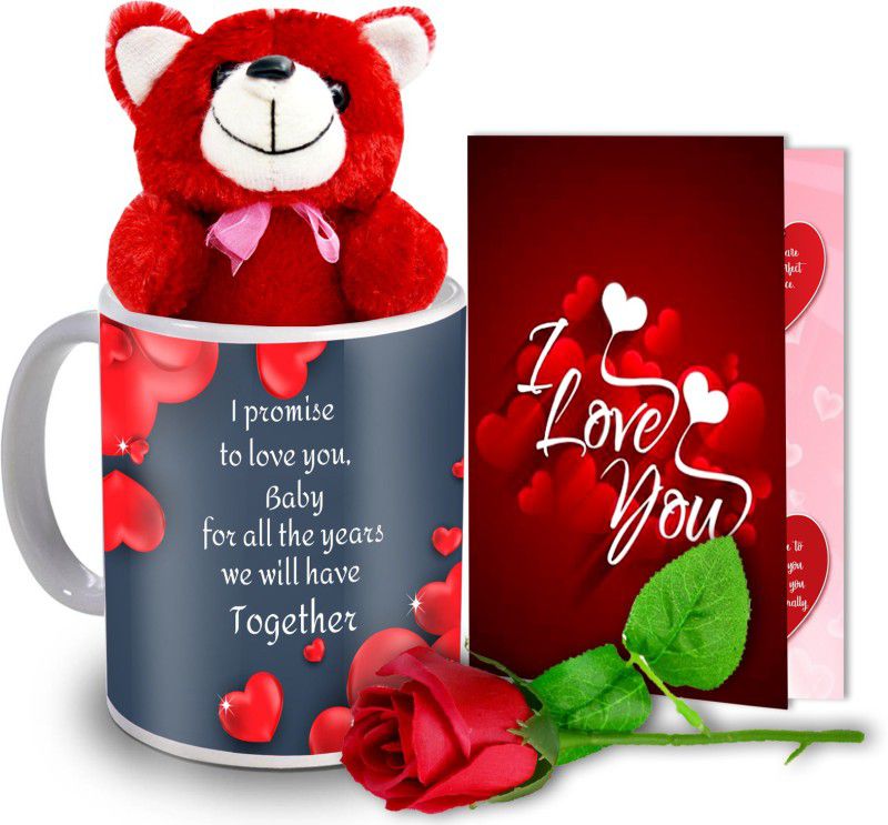 ME&YOU Artificial Flower, Mug, Soft Toy, Greeting Card Gift Set
