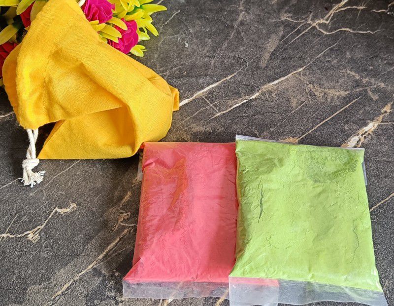 INDIA MEETS INDIA Organic/Herbal Holi Colors/Gulal, Set of 2, 100 gm Holi Color Powder Pack of 2  (Green, Pink, 300 g)