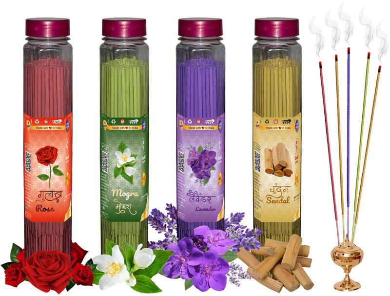 Shankh Rose, Mogra, Lavender & Sandal (Chandan) Agarbatti (Incense Stick) Pack of 400 gram (100 + 100 + 100 + 100) Fragrances Rose, Mogra, Lavender, Sandal (Chandan)  (100, Set of 4)