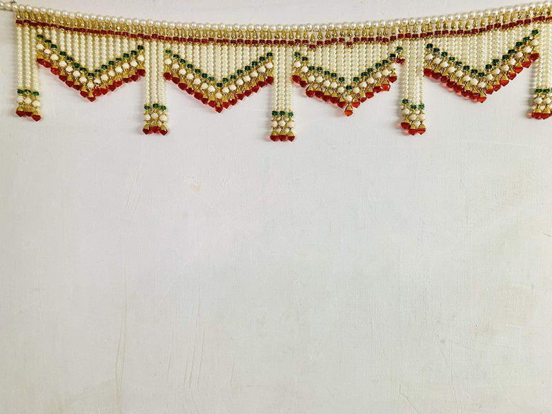 Quniks Hath kaam from bhuj People White/Green/red Crystal moti toran Handmade Main Door Hanging Bandhanwar Toran Size 3 FEET Toran