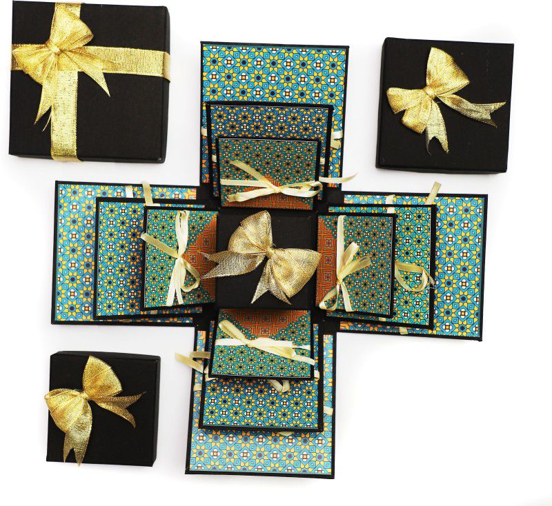 Nyaro 3 Layered Turquoise Light Orange Exploding Gift Box (Without chocolate) Greeting Card  (Multicolor, Pack of 1)