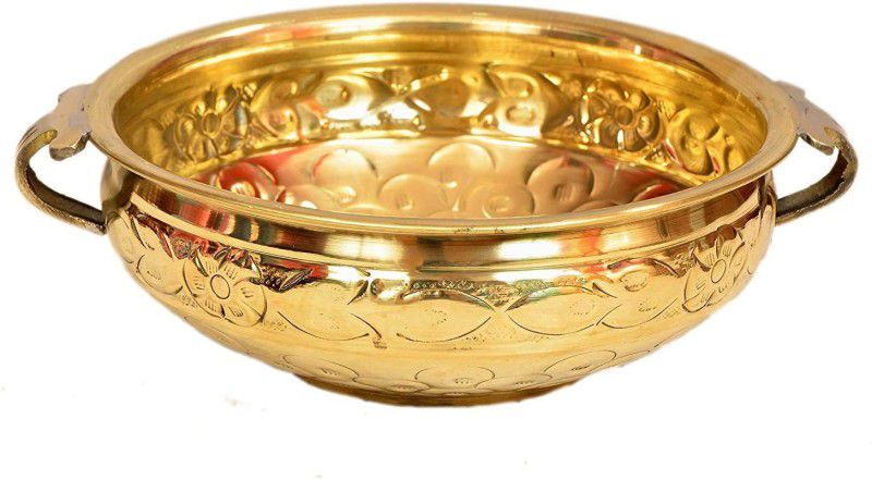 damurhu Handicrafts Uruli Bowl Hammered Pure Brass Pot, 8inch Diameter & 3inch Height(Gold) Brass Kalash  (Gold)