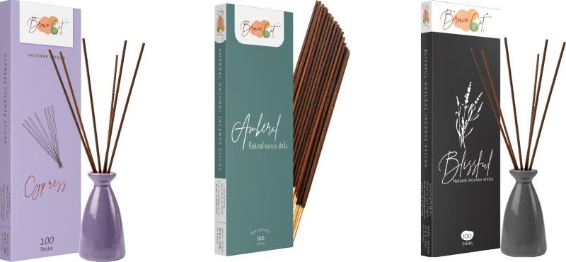 Brown cat Amberal, Blisfull, Cypress Neutral Incense Stick Combo ( Pack Of 3 ) Amberal, Cypress, Morning  (300, Set of 3)