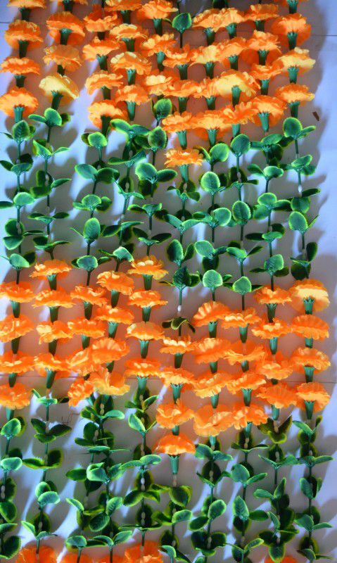 ONRR garland-marigold+leaves-packof5 fabric Garland  (Orange, Green)