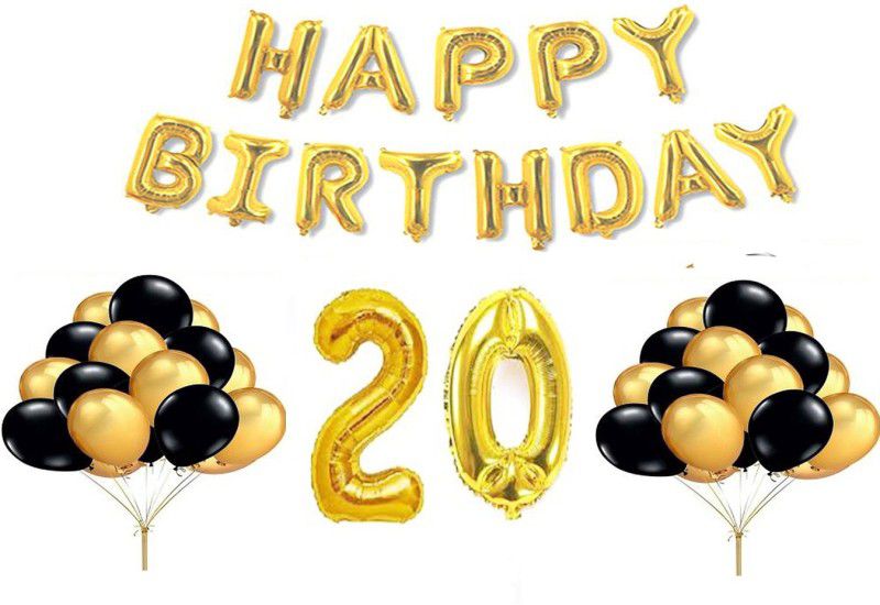 Atyourdoor Solid Happy Birthday Balloons -13 pcs, No. 20 balloon, Golden Black Balloons-30 pcs Balloon  (Gold, Black, Pack of 45)