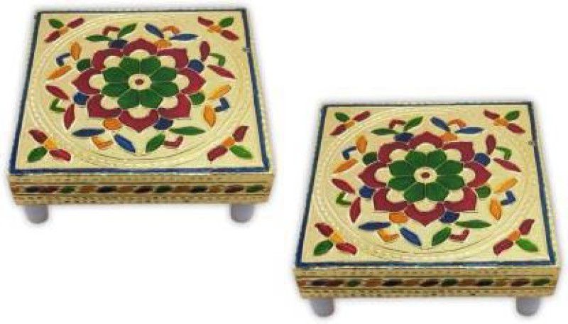 Skichy+ Handicraft Wood Chowki for Pooja, Wooden Bajot for Sitting, Multipurpose Stool Wooden All Purpose Chowki  (Multicolor)