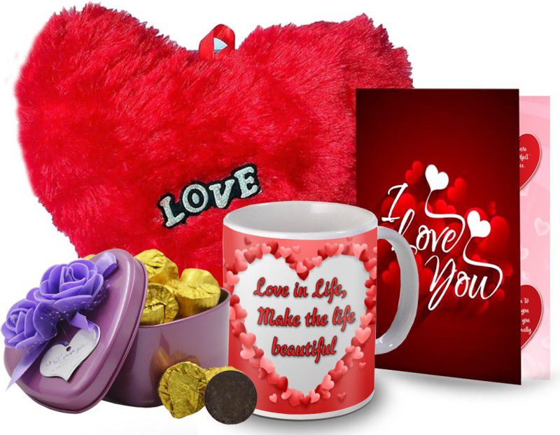 Midiron Romantic Gift for Love, Chocolate Tin Box, Red Heart, Love Quoted Coffee Mug, Greeting Card for Valentine Day, Birthday, Anniversary IZ20Choc15Tin4PurHeartBigRCDMU-DTLove-79 Ceramic, Paper Gift Box  (Multicolor)