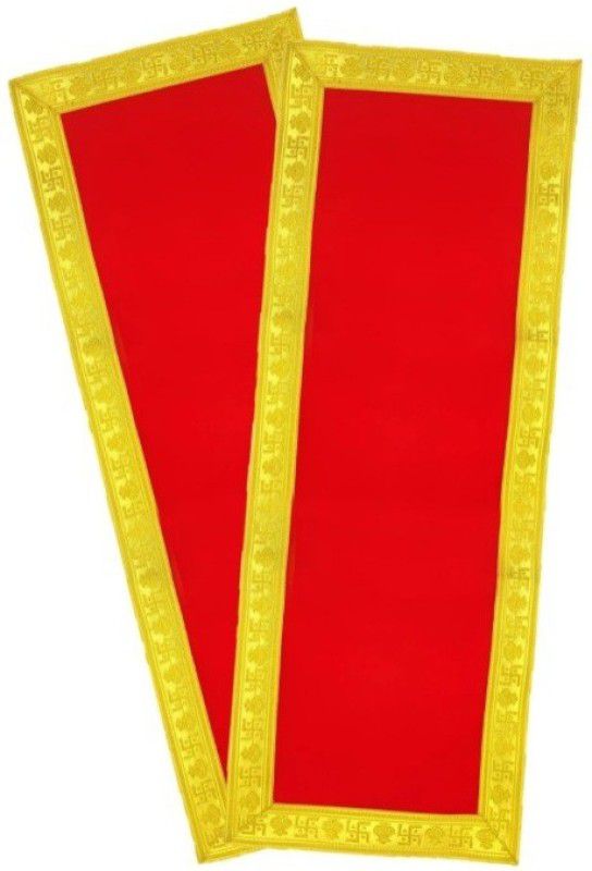 dawnNdusk (Size: 10 × 30 Inch) Red Velvet Pooja Aasan / Red Puja Cloth For Temple, Mandir Altar Cloth  (Pack of 2)