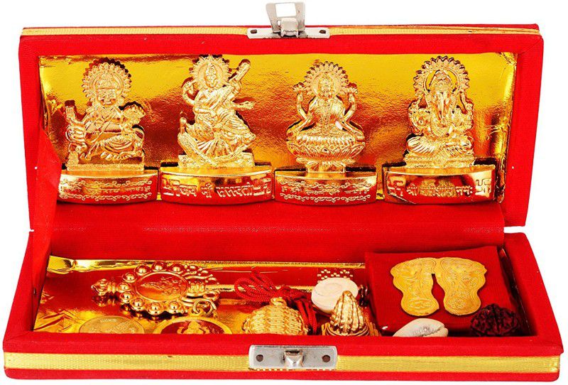 Kesar Zems Zinc Goddess Dhan Laxmi Kuber Bhandari Yantra Set (19 cm x 8 cm x 3 cm, Gold, Pack of 14) Plated Yantra