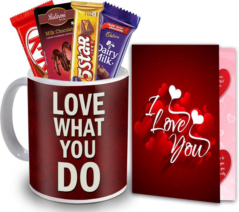 Midiron Surprise Gift, Love Quoted Coffee Mug with Chocolate Bar and Love Card Gift for Girlfriend, Fiancée, Wife On Valentine's Day, Anniversary Ceramic Gift Box  (Multicolor)