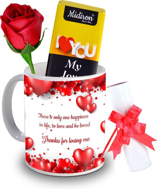 Midiron I Love You My Love chocolate bar with love letter and Artificial Rose, Love quoted Coffee Mug, Gift for Valentine Day, Birthday, Anniversary for Wife, Girlfriend, Fiance IZ20DTLoveBar6RoseLC-193 Ceramic Gift Box  (Multicolor)
