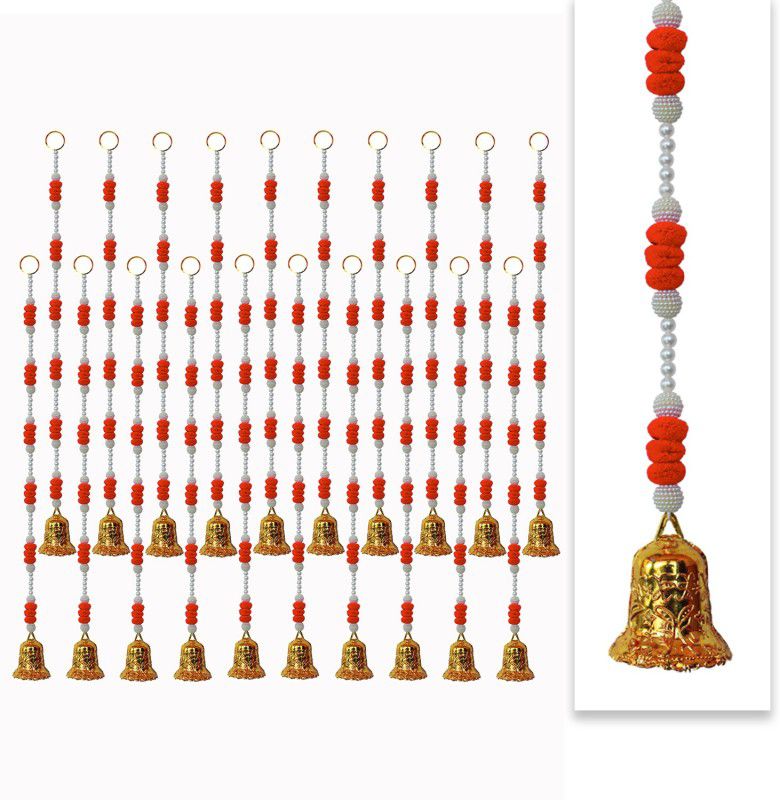 iHandikart Door Hanging Strings with beads, pom pom & Bell,Color Orange (75003-D-20) Plastic Garland  (Orange)