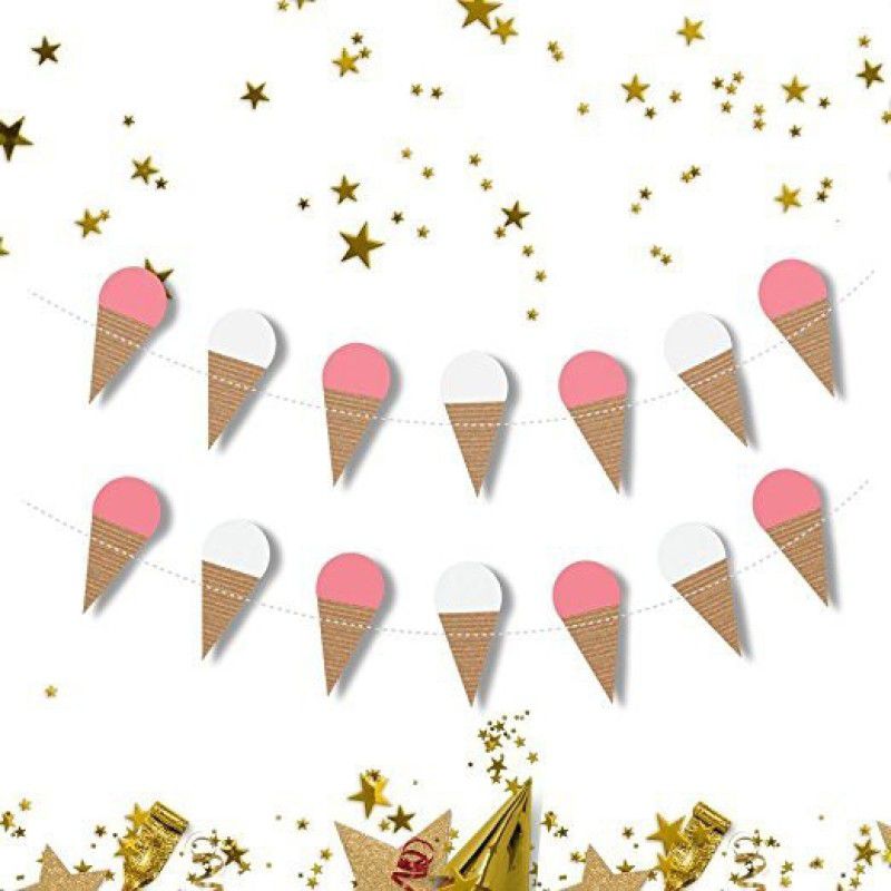 Boston creative company Ice Cream Cone Garland - Photo Props - happy birthday banner - summer decorations - party decorations - Waffle Cone Banner - Kids room garland Summer Parties - Sweet Tables - baby girl card stock Garland  (Multicolor)