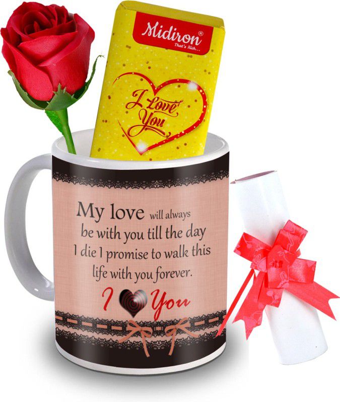 Midiron I Love You Chocolate Bar with love letter and love quoted coffee mug, Artificial Rose, Romantic for girlfriend, wife, lover IZ20DTLoveBar3RoseLC-181 Ceramic Gift Box  (Multicolor)