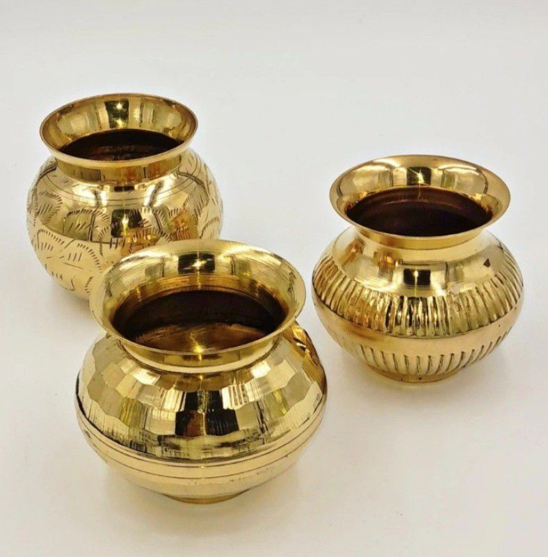 SHLINCO Gold Brass Kalash Lota Brass Kalash - 400ml Pack of 3 Brass Kalash  (Gold)