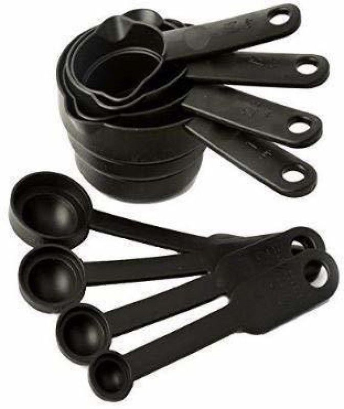 RJ'S Plastic Measuring Spoon and Cup Set, 8-Pieces (Pack of 1) (Black)