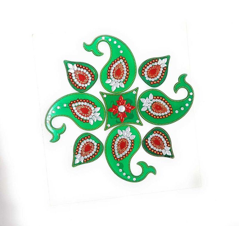 Hua You 1 Acrylic Rangoli beautiful colors Green & Red 9 pieces for Indian festival Rangoli Stencil