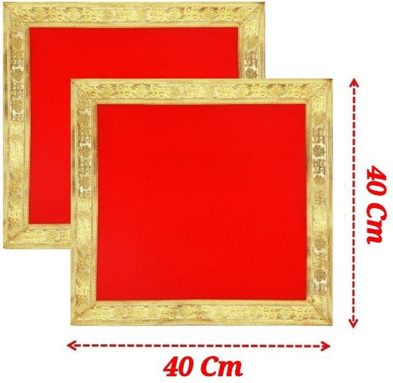 dawnNdusk ( Size: 40 x 40 Cm ) Red Velvet Pooja Aasan / Puja Cloth For Temple, Mandir Altar Cloth  (Pack of 2)