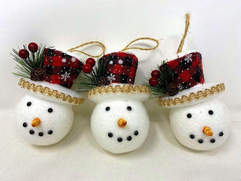 AMFIN 3 Pcs. Christmas Snowman Face Balls for Xmas Party Hanging Ornament Christmas Decoration Toy Years Home Party Decor - White Balls Pack of 3