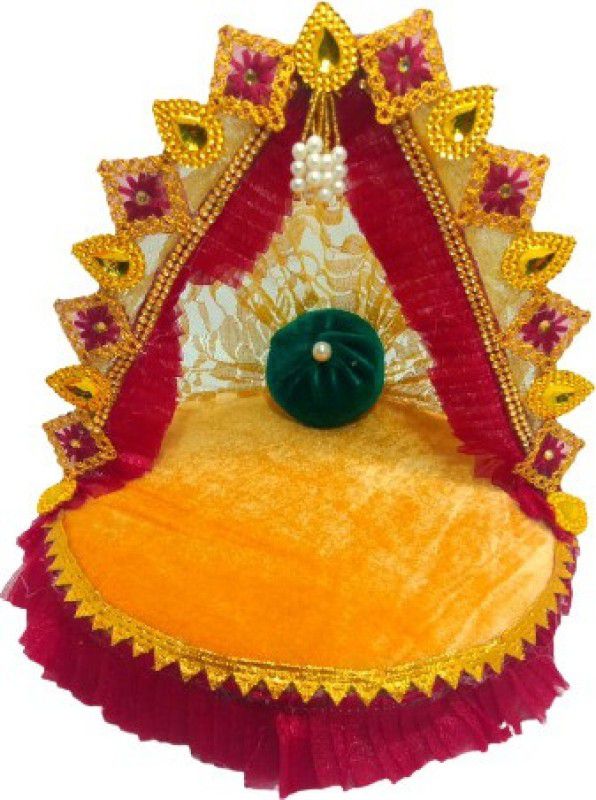 Kanha Unique Design Laddu Gopal Royal Look WOODEN Singhasan Cum Bed With Free Cushion Size (0 to 4) Handmade Premium Quality Jhula