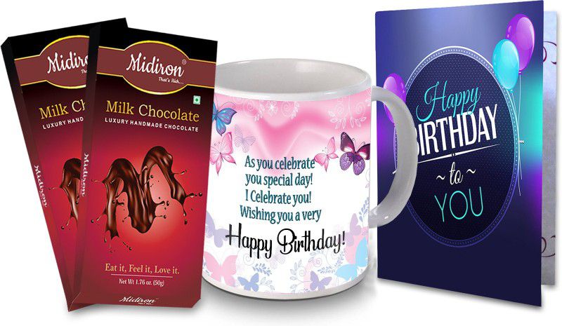 Midiron Birthday Gifts, Milk Chocolate Bar with Printed Coffee Mug and Greeting Card Birthday Gifts for Friends, Relative, Family, IZ20DTBirthday-26 Ceramic Gift Box  (Multicolor)