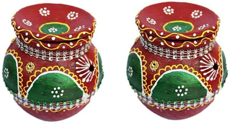 Blossoms Store Clay Puja kalash pack of 2 Terracotta Kalash  (Height: 4.5 inch, Red)