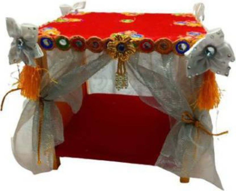 SHYAM Laddu Gopal WOODEN Singhasan Cum Bed Decorate With Mirror Work Patch Size (0 to 3) Handmade Premium Quality Jhula
