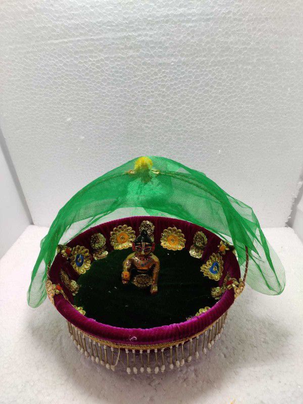 SHYAM Laddu Gopal Decorative CARRY Basket With Double METAL Handle [We Can Easily CARRY Our LADDU Safely With This] Best For All Upcoming Festival/Season Special Basket Size Large (5 to 6) Handmade Premium Quality Jhula