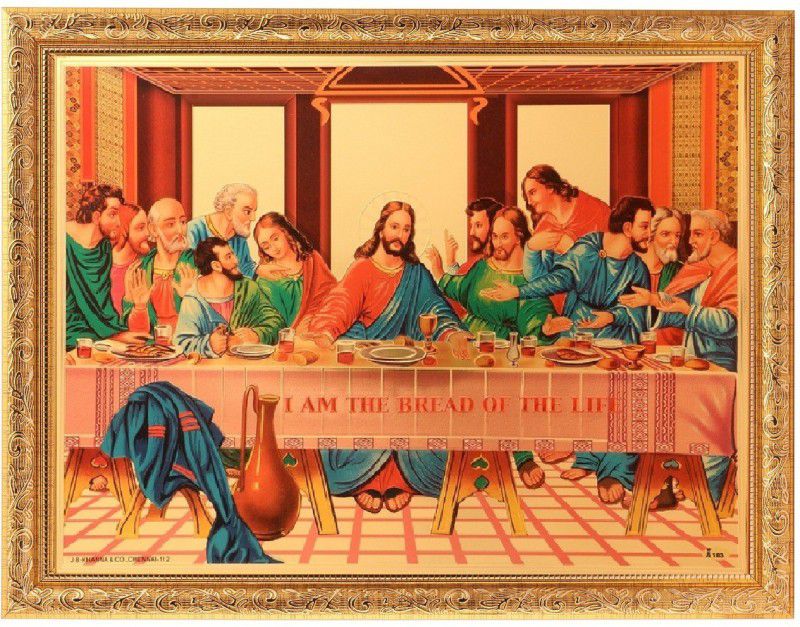 BM Traders Golden Foil Photo Of Lord Jesus Last Supper In Golden Frame Big (14 X 18 Inches) Religious Frame