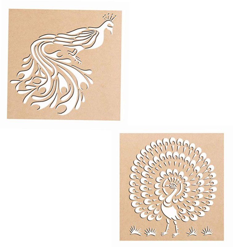creatick Studio Wood Peacock Rangoli Making Stencil (Combo Pack Of 2) _ RS16 Rangoli Stencil