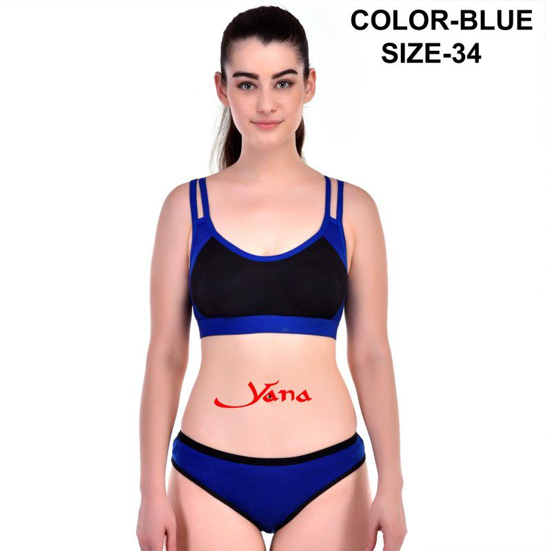Yana Yana Women sport's Bra & Panty Lingerie Set-BLUE-Size-34  (1 Lingerie set)